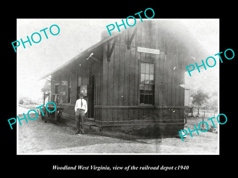 OLD LARGE HISTORIC PHOTO OF WOODLAND WEST VIRGINIA, THE RAILROAD STATION c1940