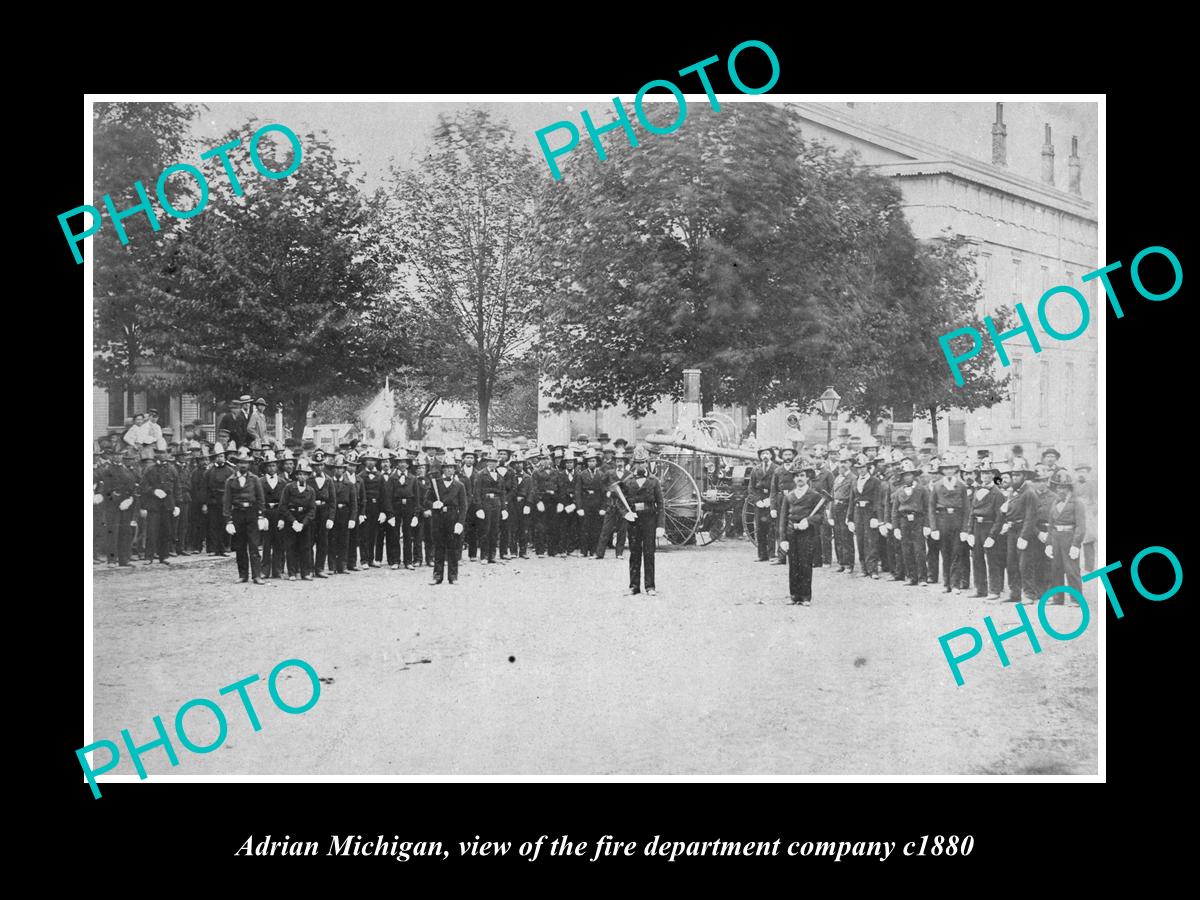 OLD LARGE HISTORIC PHOTO OF ADRIAN MICHIGAN, THE FIRE DEPARTMENT COMPANY c1890