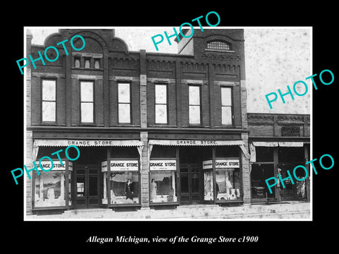 OLD LARGE HISTORIC PHOTO OF ALLEGAN MICHIGAN, VIEW OF THE GRANGE STORE c1900