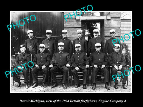 OLD LARGE HISTORIC PHOTO OF DETROIT MICHIGAN, FIRE DEPARTMENT ENGINE Co 4 c1904