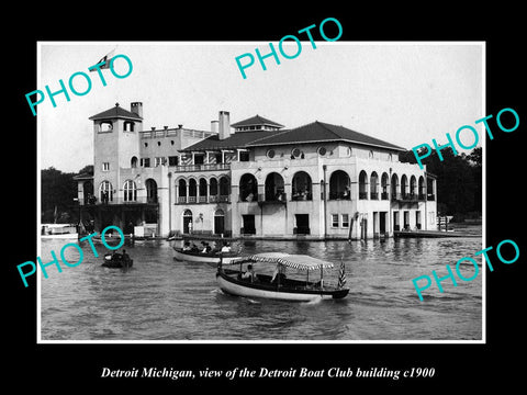 OLD LARGE HISTORIC PHOTO OF DETROIT MICHIGAN, VIEW OF BOAT CLUB BUILDING c1900