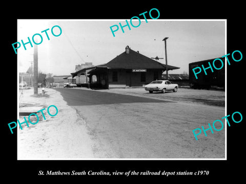 OLD LARGE HISTORIC PHOTO OF St MATTHEWS SOUTH CAROLINA, THE RAILROAD DEPOT c1970