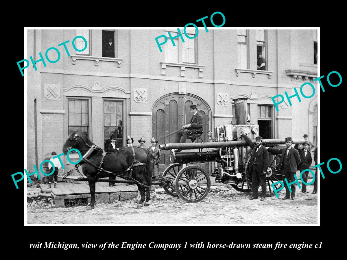 OLD LARGE HISTORIC PHOTO OF DETROIT MICHIGAN, THE FIRE ENGINE CO WAGON No 1 1880