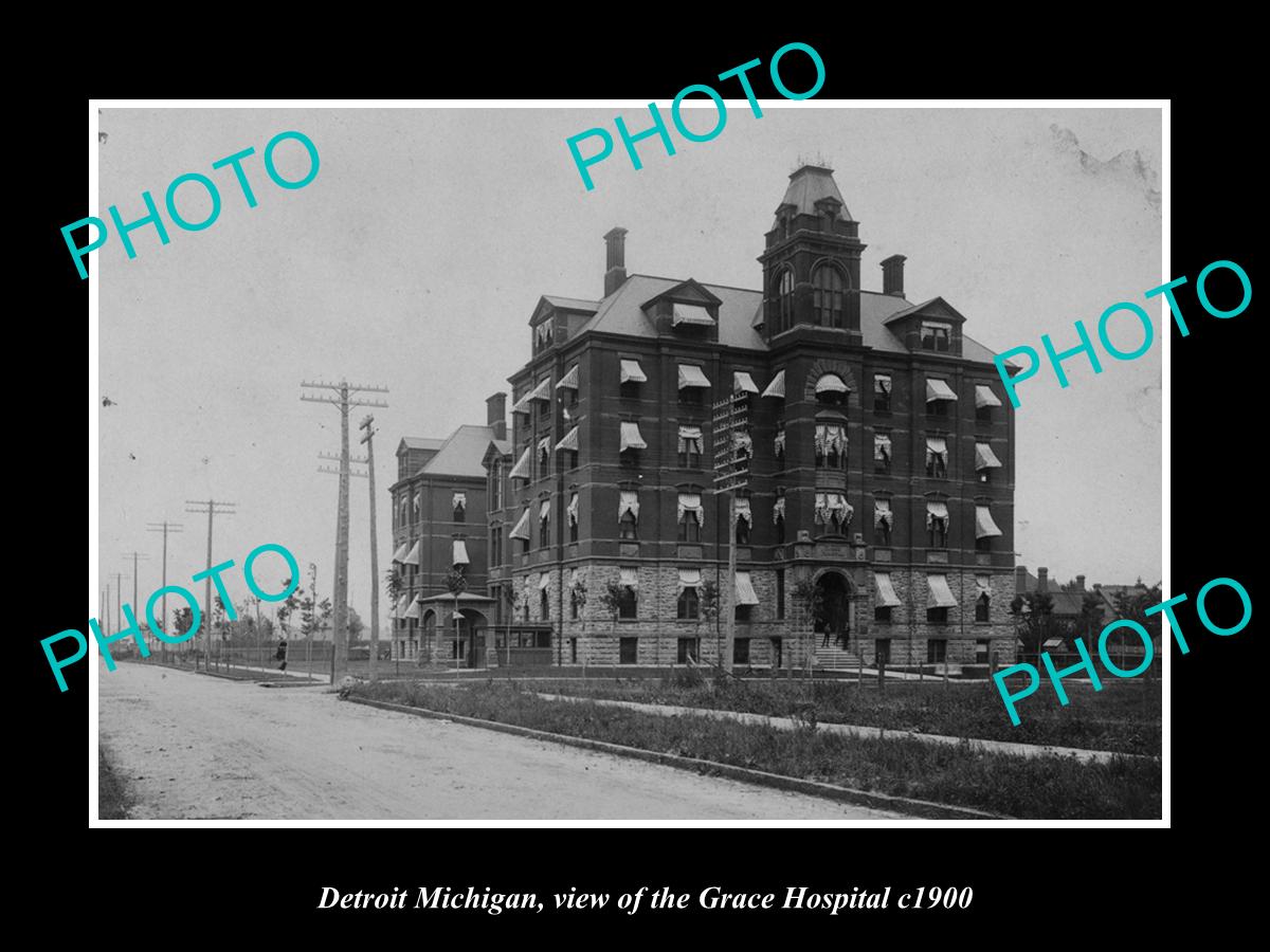 OLD LARGE HISTORIC PHOTO OF DETROIT MICHIGAN, VIEW OF THE GRACE HOSPITAL c1900