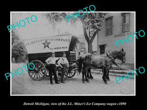 OLD LARGE HISTORIC PHOTO OF DETROIT MICHIGAN, THE MINERS ICE Co WAGON c1890