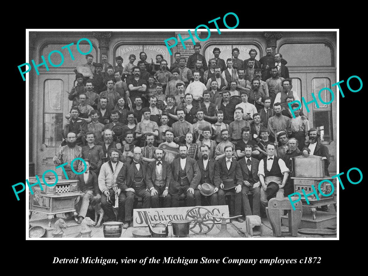 OLD LARGE HISTORIC PHOTO OF DETROIT MICHIGAN, THE MICHIGAN STOVE WORKERS c1872