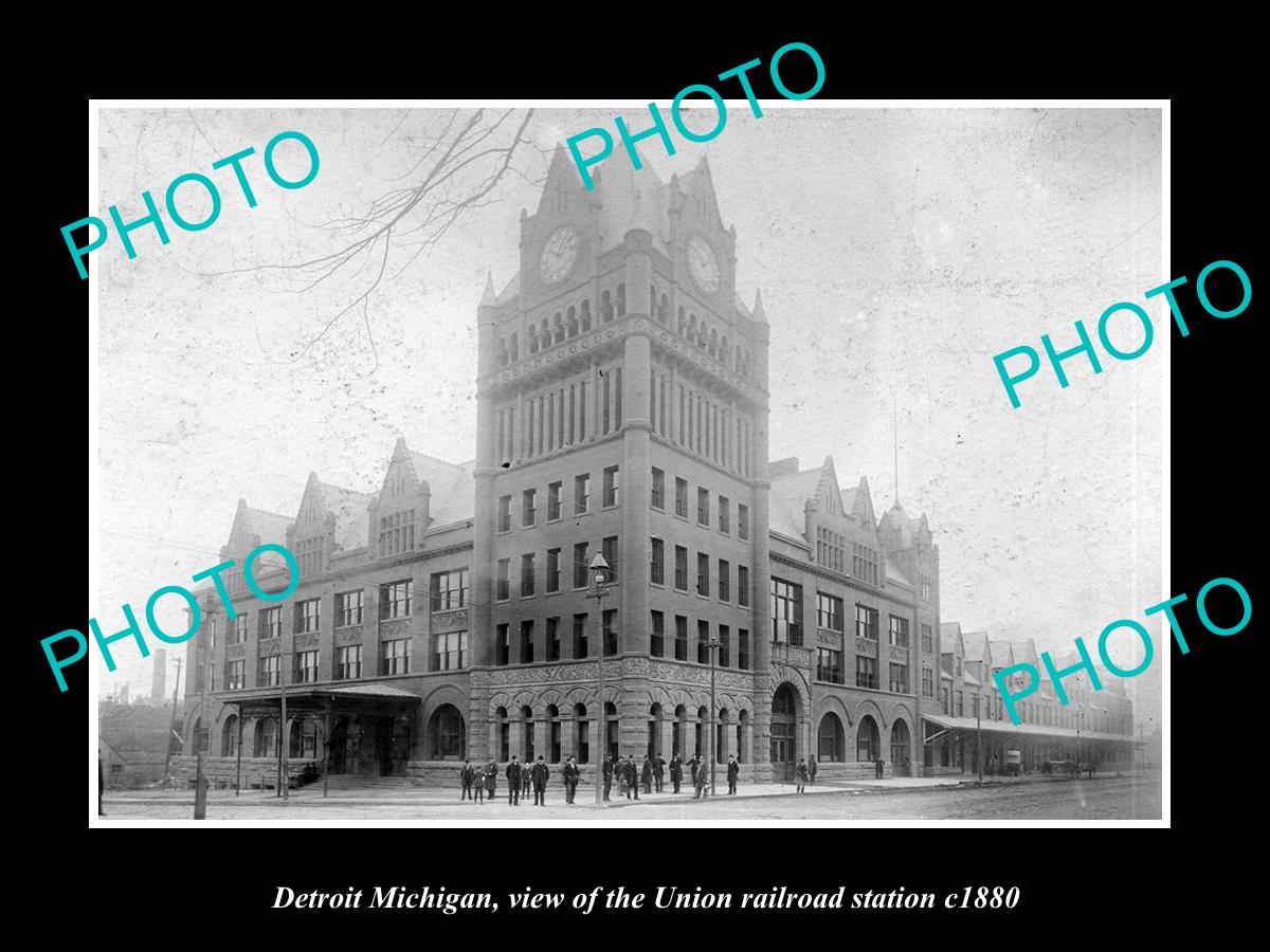 OLD LARGE HISTORIC PHOTO OF DETROIT MICHIGAN, THE UNION RAILROAD STATION c1880