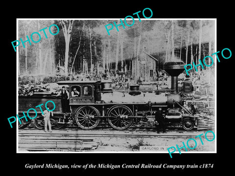 OLD LARGE HISTORIC PHOTO OF GAYLORD MICHIGAN CENTRAL RAILROAD COMPANY TRAIN 1874