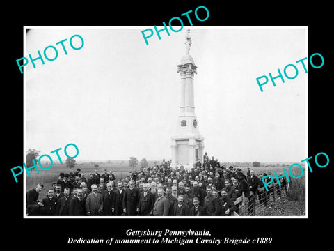 OLD LARGE HISTORIC PHOTO GETTYSBURG PA, CIVIL WAR MICHIGAN CAVALRY MONUMENT 1889