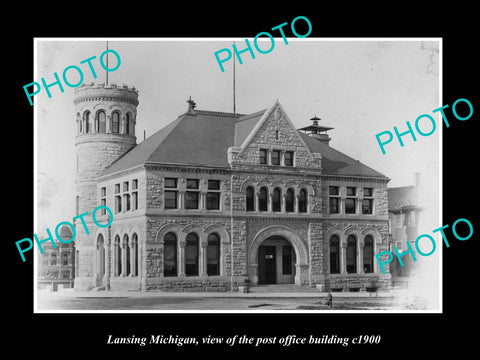 OLD LARGE HISTORIC PHOTO OF LANSING MICHIGAN, THE POST OFFICE BUILDING c1900