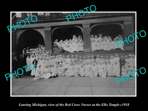 OLD LARGE HISTORIC PHOTO OF LANSING MICHIGAN, THE WWI RED CROSS NURSES c1918