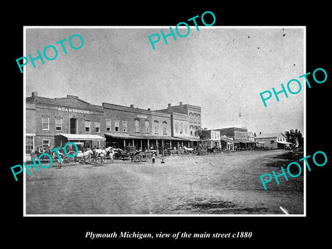 OLD LARGE HISTORIC PHOTO OF PLYMOUTH MICHIGAN, VIEW OF THE MAIN ST c1880