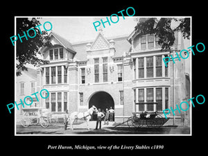 OLD LARGE HISTORIC PHOTO OF PORT HURON MICHIGAN, VIEW OF THE LIVERY STABLES 1890