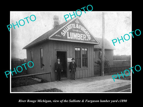 OLD LARGE HISTORIC PHOTO OF RIVER ROGUE MICHIGAN, VIEW OF THE LUMBER YARD c1890