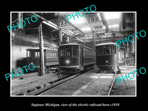 OLD LARGE HISTORIC PHOTO OF SAGINAW MICHIGAN, THE ELECTRIC RAILROAD BARN c1910