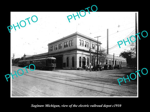 OLD LARGE HISTORIC PHOTO OF SAGINAW MICHIGAN, THE ELECTRIC RAILROAD DEPOT c1910