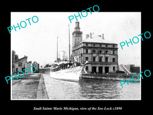 OLD LARGE HISTORIC PHOTO OF SAULY SAINTE MARIE MICHIGAN, THE SOO LOCK c1890