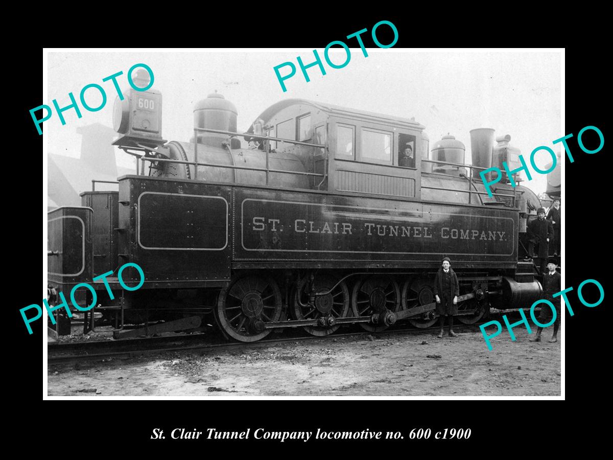 OLD LARGE HISTORIC PHOTO MICHIGAN, ST CLAIR TUNNEL Co RAILROAD LOCOMOTIVE c1900