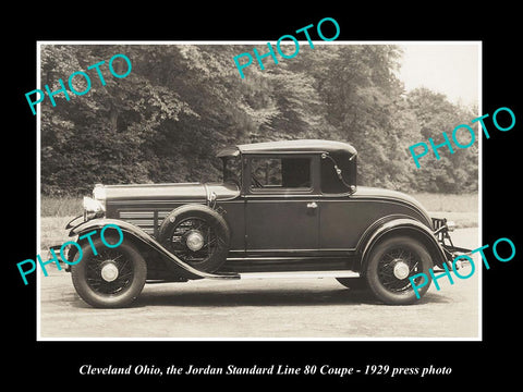 OLD LARGE HISTORIC PHOTO CLEVELAND OHIO, JORDAN MOTOR Co S/LINE 80 COUPE c1929