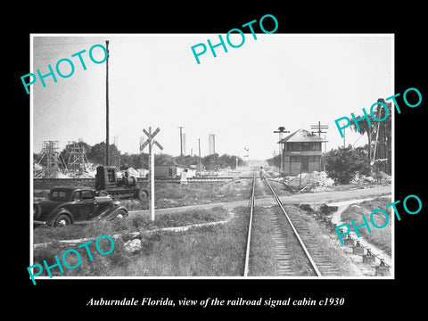 OLD LARGE HISTORIC PHOTO AUBURNDALE FLORIDA, THE RAILROAD SIGNAL CABIN c1930