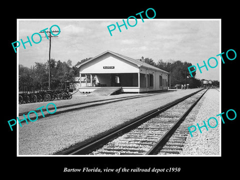 OLD LARGE HISTORIC PHOTO OF BARTOW FLORIDA, THE RAILROAD DEPOT STATION c1950