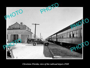 OLD LARGE HISTORIC PHOTO CLEWISTON FLORIDA, THE RAILROAD DEPOT STATION c1940