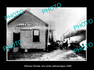 OLD LARGE HISTORIC PHOTO ELLENTON FLORIDA, THE RAILROAD DEPOT STATION c1900