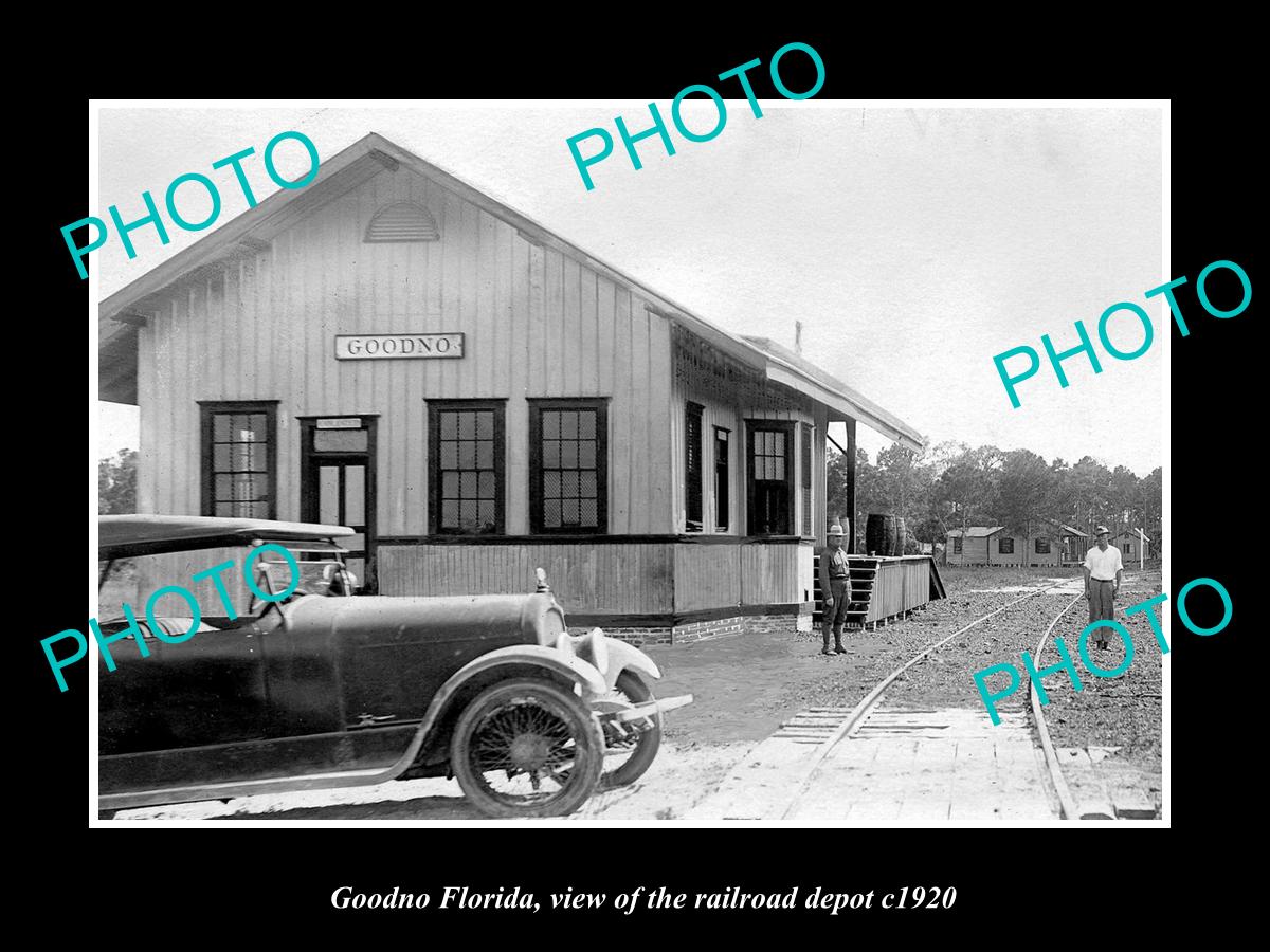 OLD LARGE HISTORIC PHOTO GOODNO FLORIDA, THE RAILROAD DEPOT STATION c1920