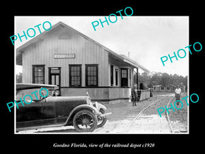 OLD LARGE HISTORIC PHOTO GOODNO FLORIDA, THE RAILROAD DEPOT STATION c1920