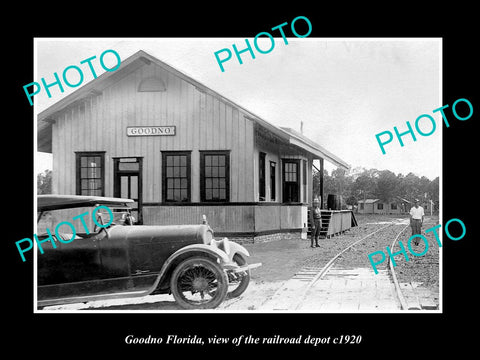 OLD LARGE HISTORIC PHOTO GOODNO FLORIDA, THE RAILROAD DEPOT STATION c1920