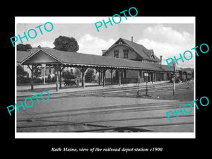 OLD LARGE HISTORIC PHOTO OF BATH MAINE, VIEW OF THE RAILROAD DEPOT c1900