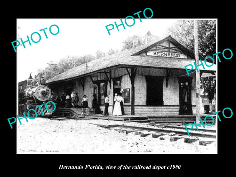 OLD LARGE HISTORIC PHOTO HERNANDO FLORIDA, THE RAILROAD DEPOT STATION c1900