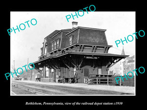 OLD LARGE HISTORIC PHOTO OF BETHLEHEM PENNSYLVANIA, THE RAILROAD DEPOT c1930