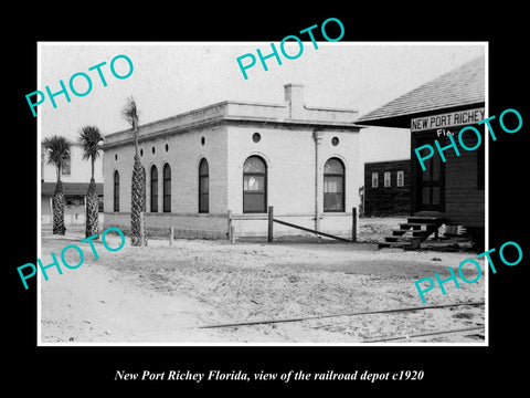 OLD LARGE HISTORIC PHOTO NEW PORT RICHEY FLORIDA, RAILROAD DEPOT STATION c1920