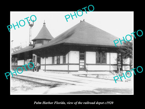 OLD LARGE HISTORIC PHOTO PALM HARBOR FLORIDA, THE RAILROAD DEPOT STATION c1920