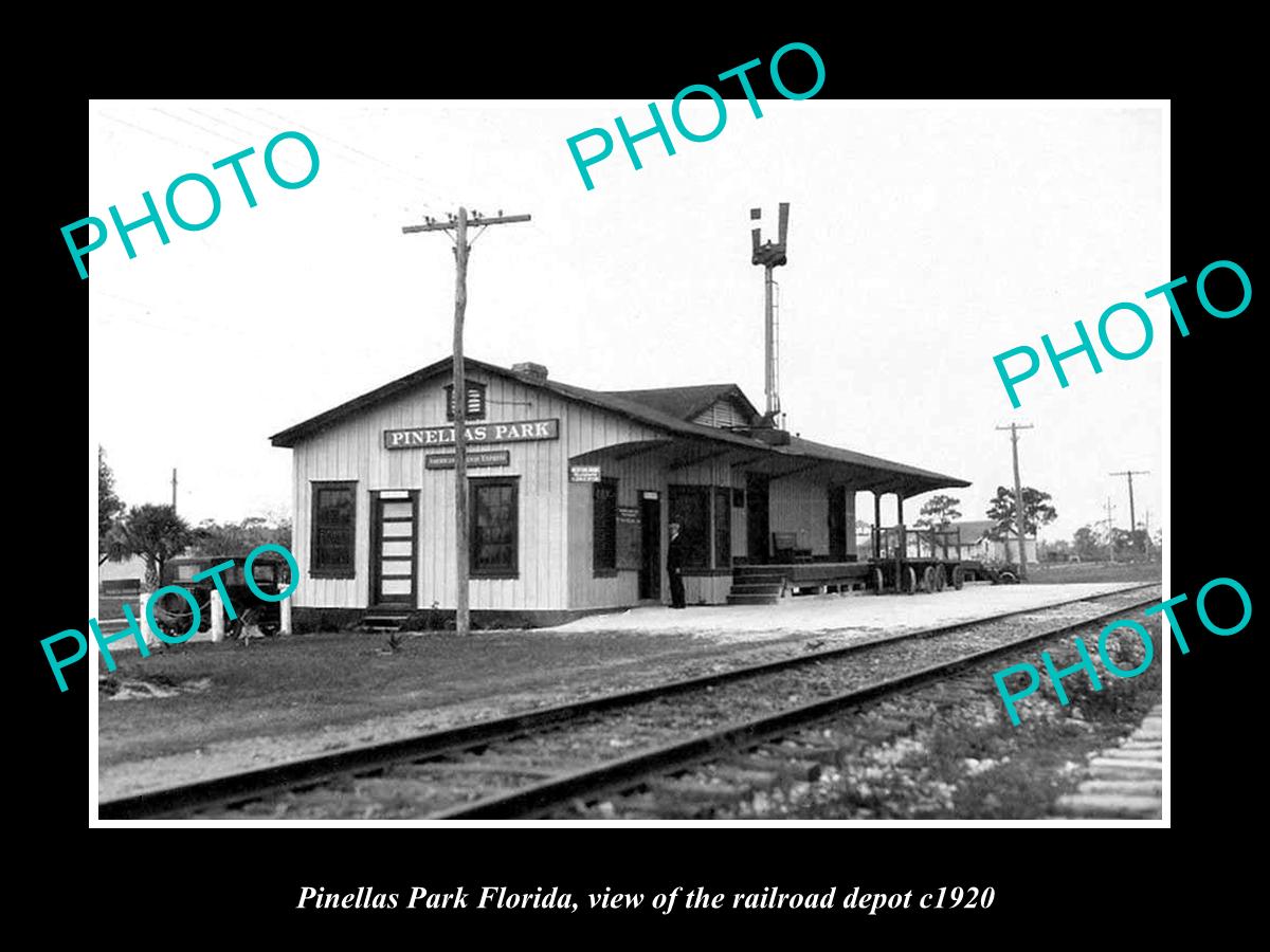 OLD LARGE HISTORIC PHOTO PINELLAS PARK FLORIDA, THE RAILROAD DEPOT STATION c1920