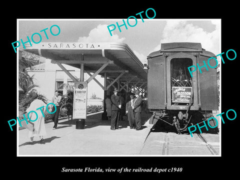 OLD LARGE HISTORIC PHOTO SARASOTA FLORIDA, THE RAILROAD DEPOT STATION c1940