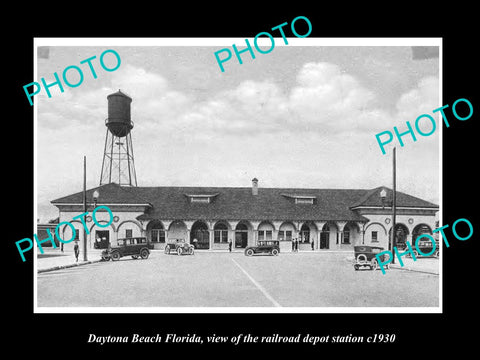 OLD LARGE HISTORIC PHOTO OF DAYTONA BEACH FLORIDA, THE RAILROAD DEPOT c1930