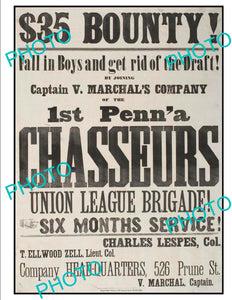 OLD HISTORIC AMERICAN CIVIL WAR POSTER, 1st PENNSYLVANIA CHASSEURS MILITIA c1860