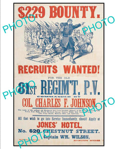 OLD HISTORIC AMERICAN CIVIL WAR POSTER, 81st PENNSYLVANIA CAVALRY REGIMENT c1860