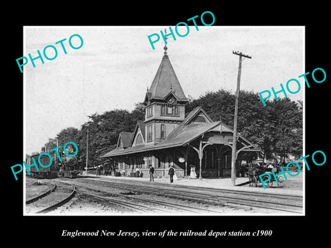 OLD LARGE HISTORIC PHOTO OF ENGLEWOOD NEW JERSEY, THE RAILROAD DEPOT c1900