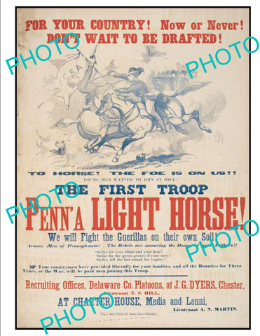 OLD HISTORIC AMERICAN CIVIL WAR POSTER, THE PENNSYLVANIA LIGHT HORSE c1860