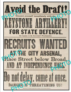 OLD HISTORIC AMERICAN CIVIL WAR POSTER, PENNSYLVANIA KEYSTONE ARTILLERY c1860