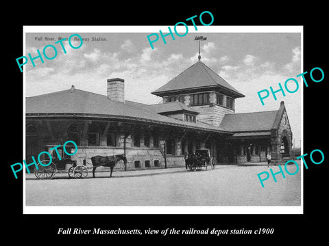 OLD LARGE HISTORIC PHOTO OF FALL RIVER MASSACHUSETTS, THE RAILROAD DEPOT c1900