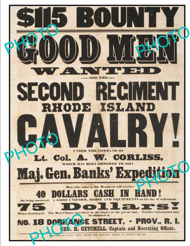 OLD HISTORIC AMERICAN CIVIL WAR POSTER, THE RHODE ISLAND CAVALRY c1860