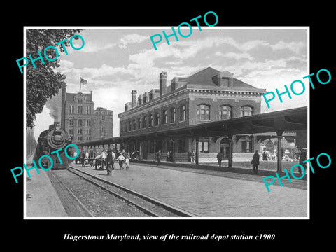 OLD LARGE HISTORIC PHOTO OF HAGERSTOWN MARYLAND, THE RAILROAD DEPOT c1900