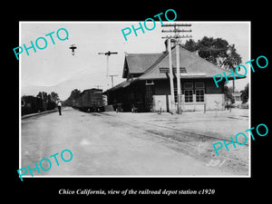 OLD LARGE HISTORIC PHOTO CHICO CALIFORNIA RAILROAD DEPOT STATION c1920