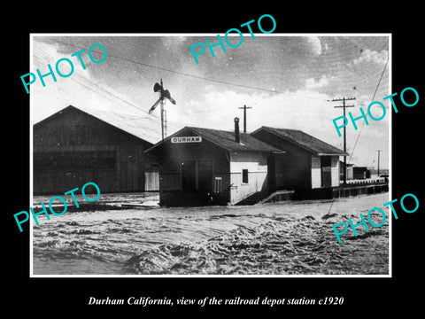 OLD LARGE HISTORIC PHOTO DURHAM CALIFORNIA RAILROAD DEPOT STATION c1920