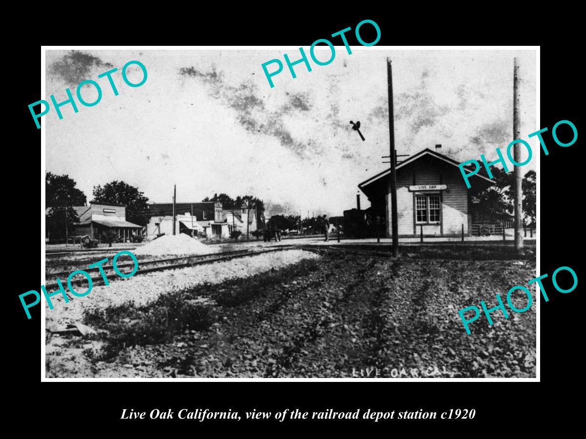 OLD LARGE HISTORIC PHOTO LIVE OAK CALIFORNIA RAILROAD DEPOT STATION c1920