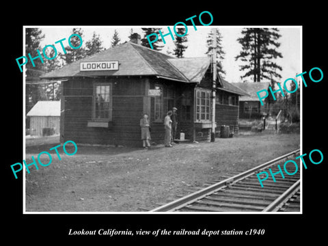 OLD LARGE HISTORIC PHOTO LOOKOUT CALIFORNIA RAILROAD DEPOT STATION c1940